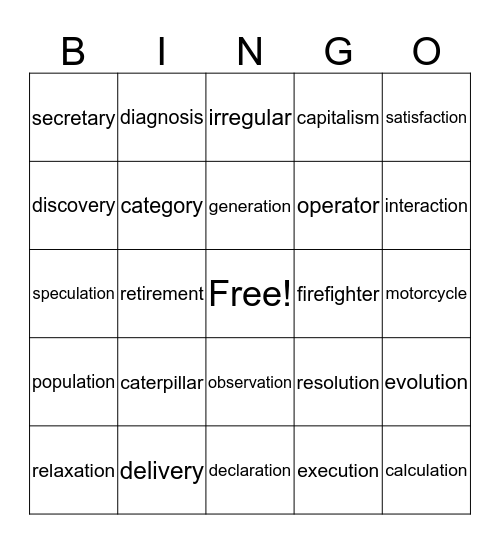 4-Syllable Bingo Card