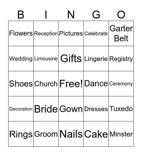 Sandra's Bridal Shower Bingo Card