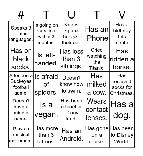 Turn Up The Volume Bingo Card