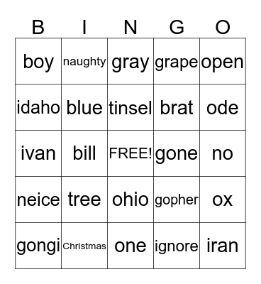 Untitled Bingo Card