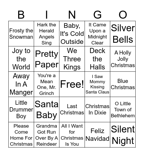Christmas Carol Bingo Card