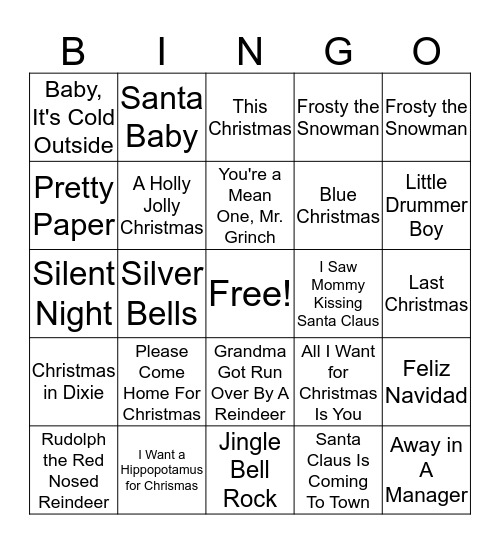 Christmas Carol Bingo Card