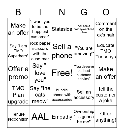 TEx Bingo Card