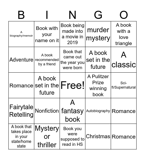 Pollock Reading Challenge 2019  Bingo Card