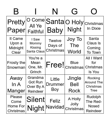 Christmas Music Bingo Card