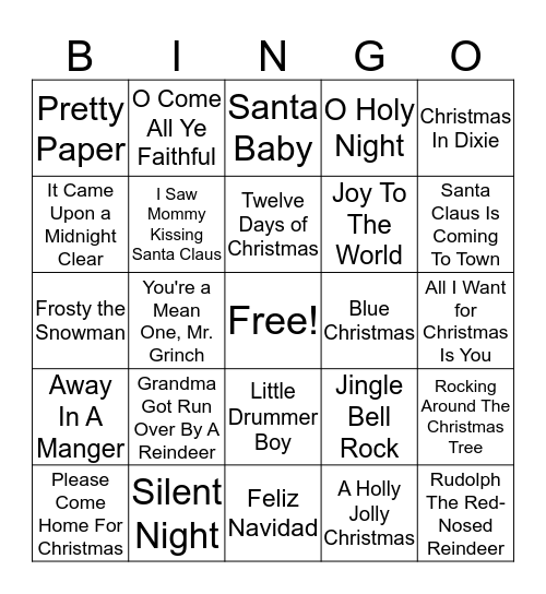 Christmas Music Bingo Card