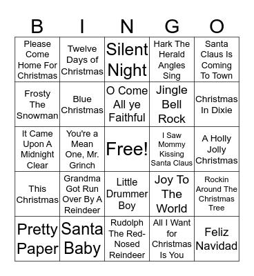 Christmas Music Bingo Card