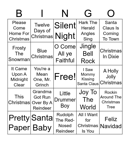 Christmas Music Bingo Card