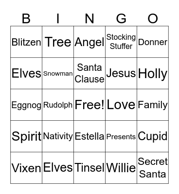 Johnson Family Christmas  Bingo Card