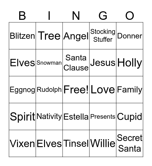 Johnson Family Christmas  Bingo Card