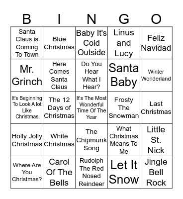 CHRISTMAS SONG BINGO Card