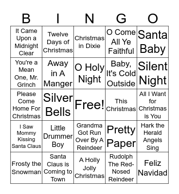 Christmas Music Bingo Card