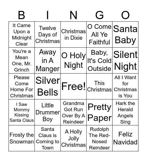 Christmas Music Bingo Card