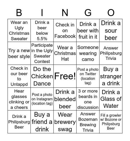 Bozeman Brewing & Philipsburg Brewing Bingo Card