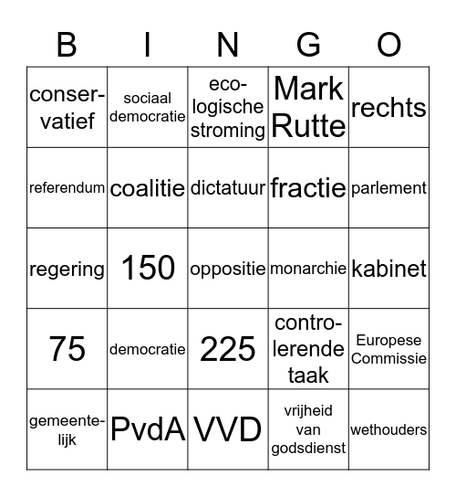 Bingo ove politiek Bingo Card