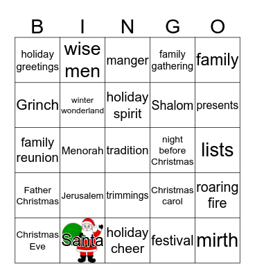 KIWANIANS HOLIDAY BINGO Card