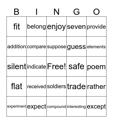 Fry Instant Words Level 9 Column 2 Bingo Card