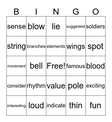 Fry Instant Words Level 9 Column Bingo Card