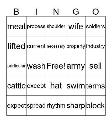 Fry Instant Words Level 9 Column 5 Bingo Card