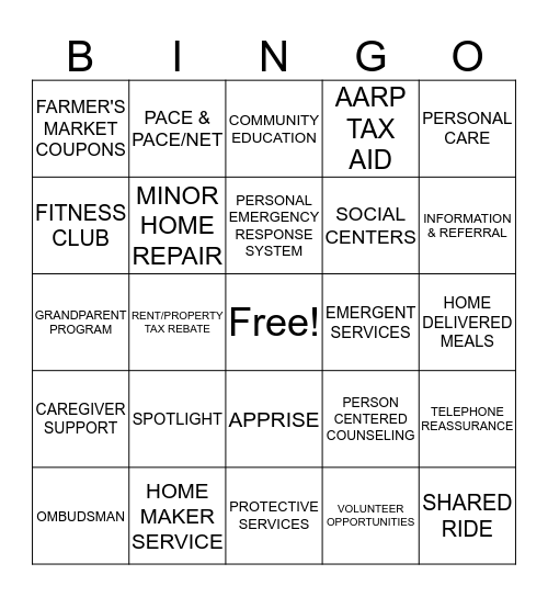 AGING SERVICES INC  Bingo Card