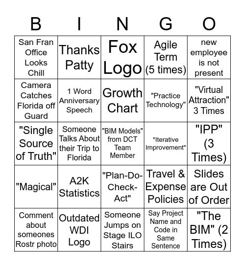 Tech Studio Bingo Card