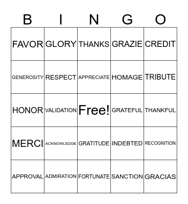 Discover Gratitude Bingo Card