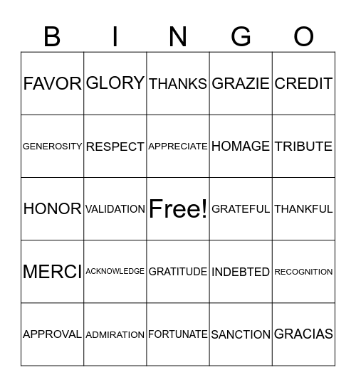 Discover Gratitude Bingo Card