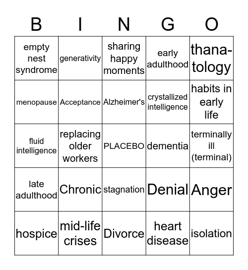 Adulthood and Aging Bingo Card