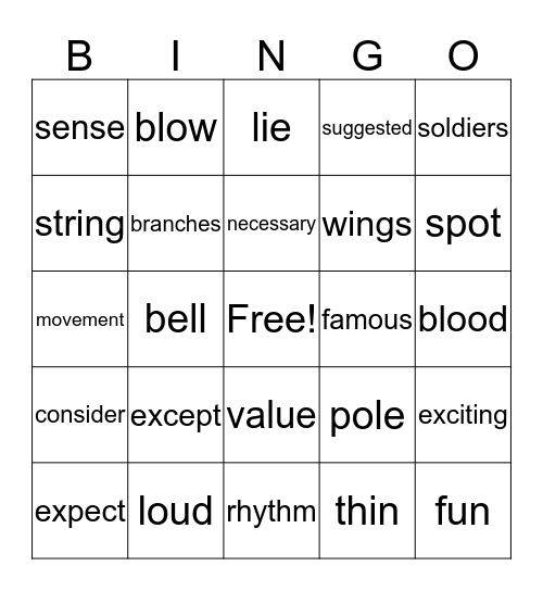 Fry Instant Words Level 9 Column 3 Bingo Card