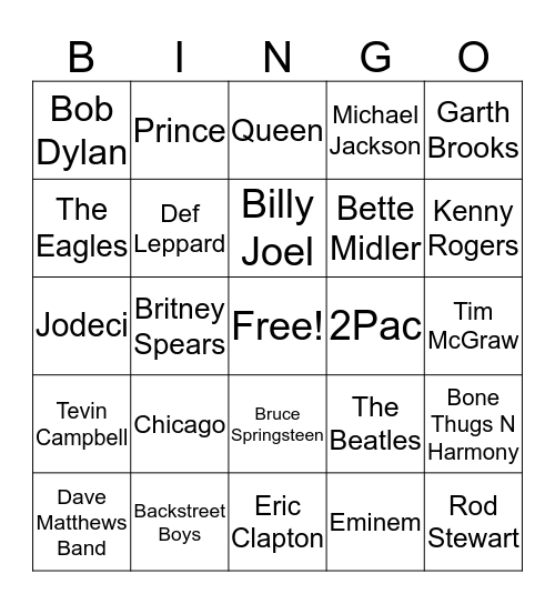 Music Bingo Card