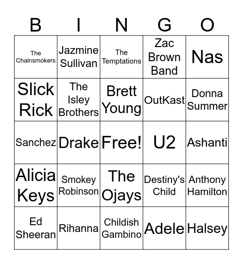 Music Bingo Card