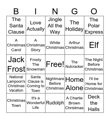 Christmas Movie Bingo Card