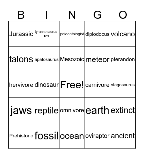 Dino Bingo-Saurus Bingo Card