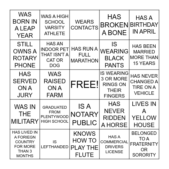 HUMAN BINGO Card