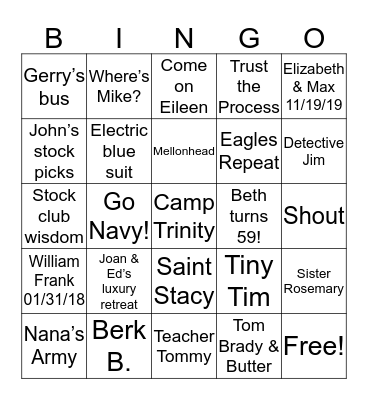 Mchugh Xmas Eve 2018 Bingo Card