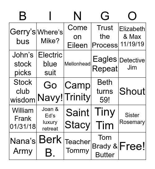 Mchugh Xmas Eve 2018 Bingo Card