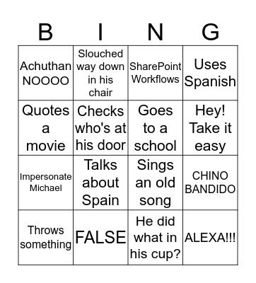 Bradley Beudenisms Bingo Card