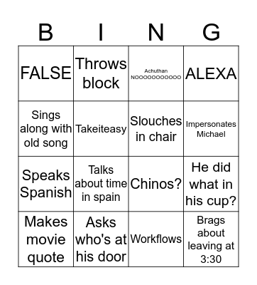 Bradisms Bingo Card