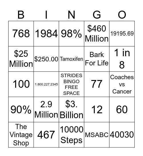 Strides Bingo Card