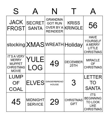 MERRY CHRISTMAS Bingo Card