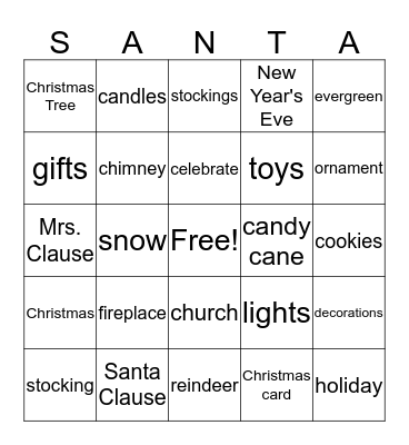 Merry Christmas Bingo Card