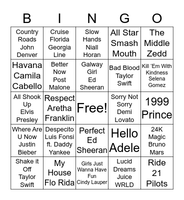 Musical Bingo Card