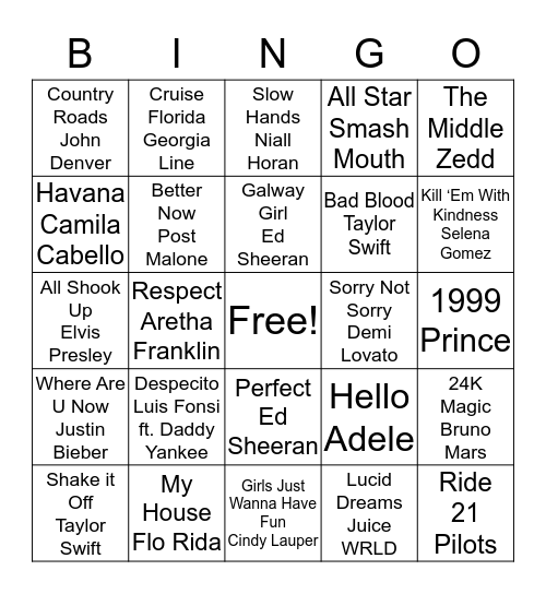 Musical Bingo Card
