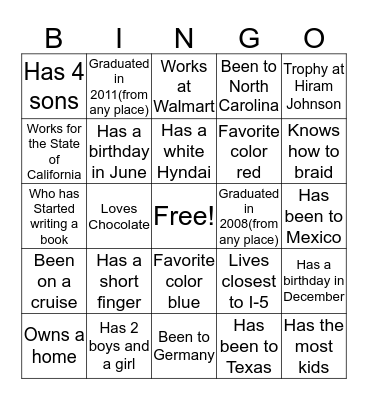 Family 2018 Christmas Bingo Card