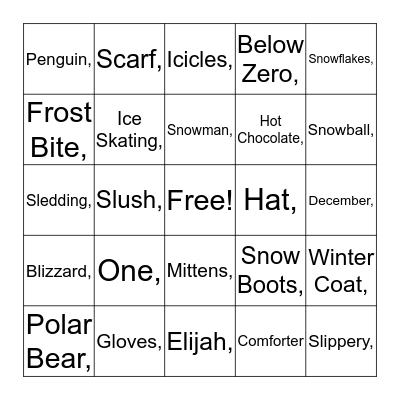 Winter Onderland! Bingo Card