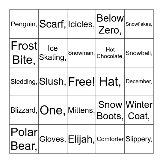 Winter Onderland! Bingo Card