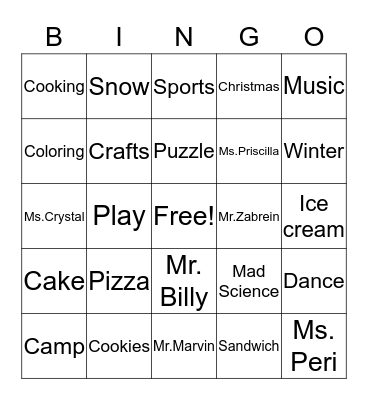 Camp Bingo Card