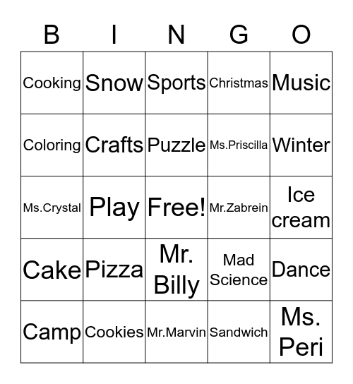 Camp Bingo Card