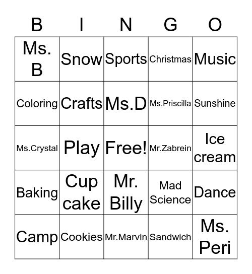Camp Bingo Card