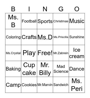 Camp Bingo Card